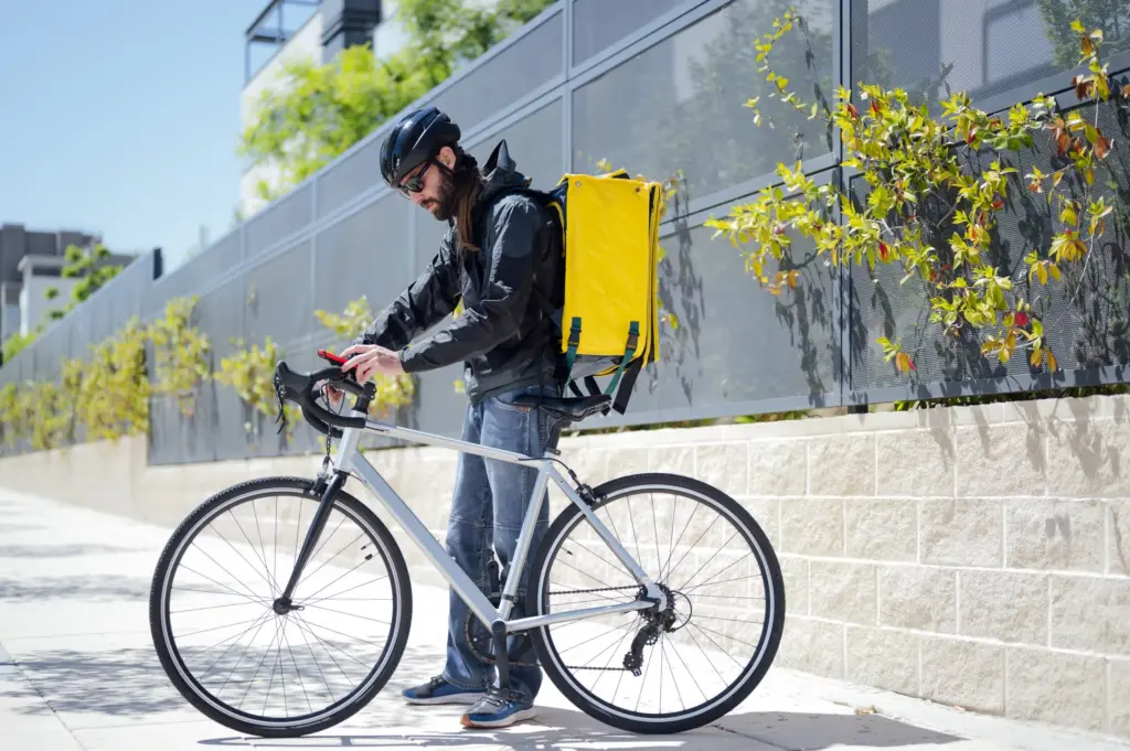 Rider con bicicletta attivando GPS