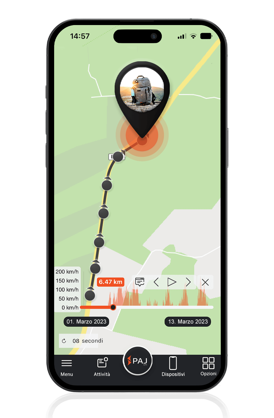Mockup Localizzatore GPS per maletas - Rutas