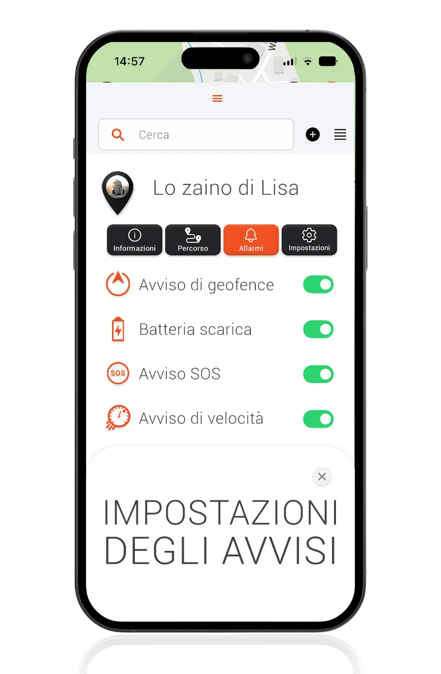 Mockup Localizzatore GPS per malete -Allarmi