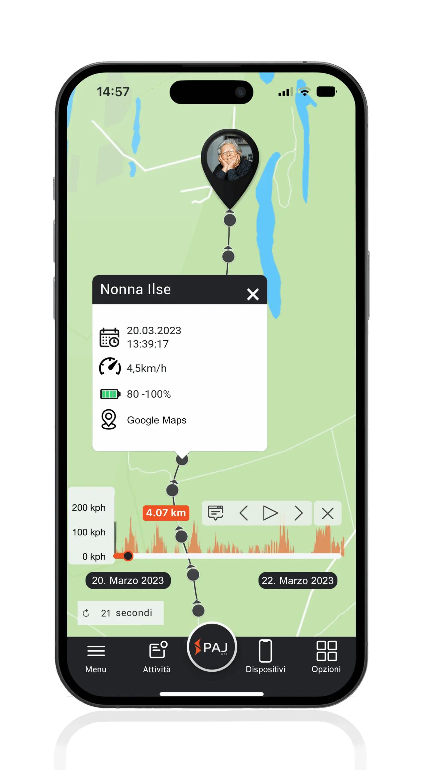 Localizzatori GPS per anziani con dati sul percorso