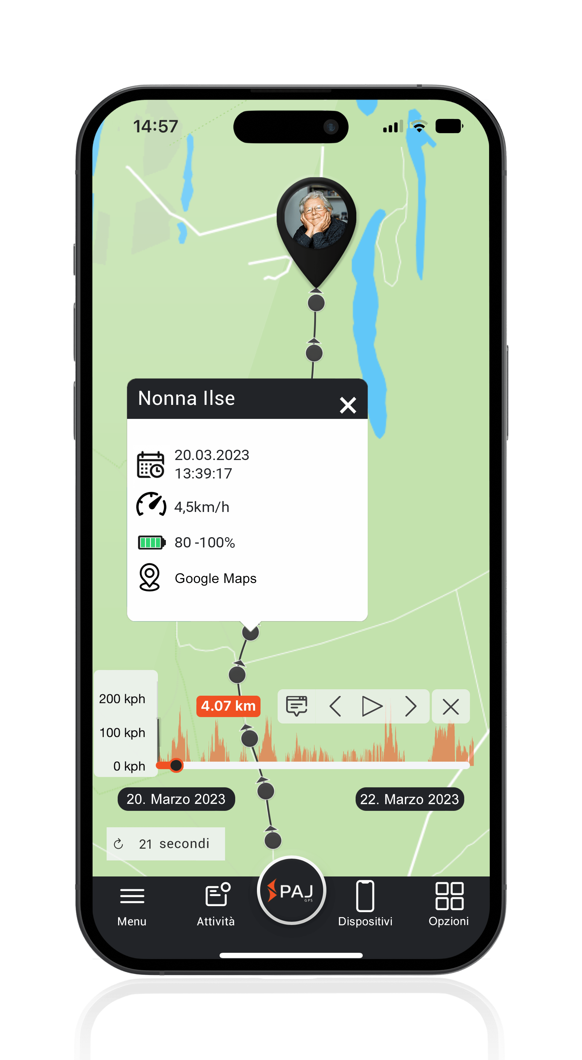 Localizzatori GPS per anziani con dati sul percorso