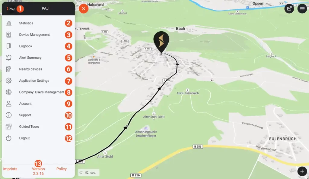 Menu Portale Finder del GPS PAJ: funzioni e impostazioni viste da pc