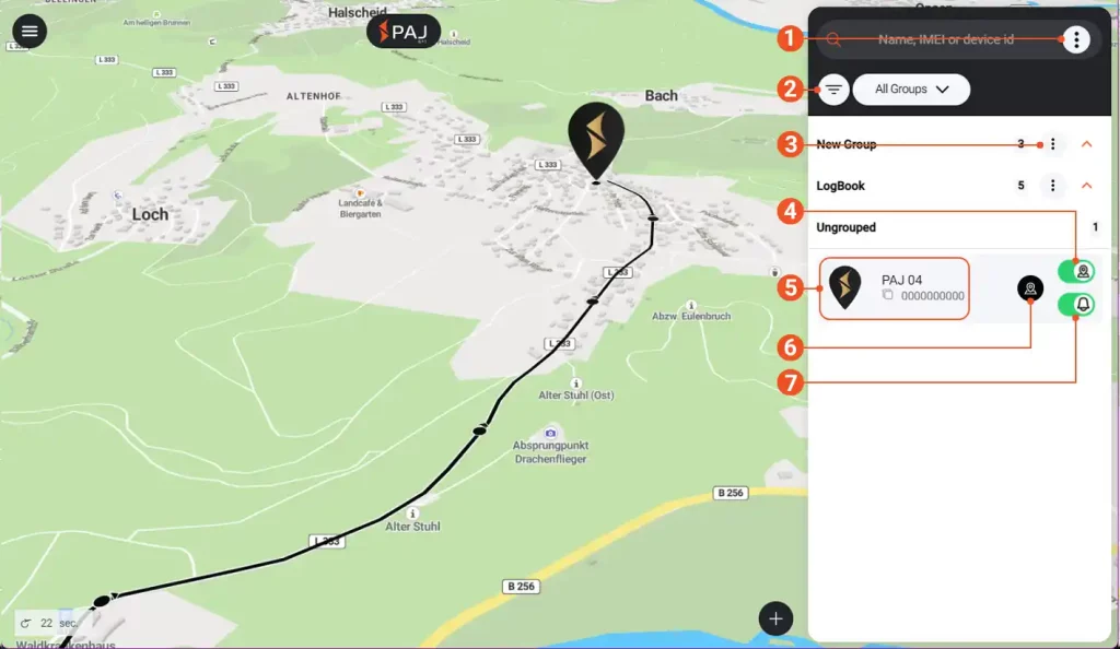 PORTAL Finder, lista GPS da monitorare