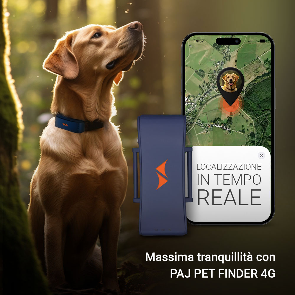 Image of "GPS per cani di PAJ | Leggero, impermeabile, per qualsiasi collare | PET Finder 4G blu | Tracking in tempo reale e avvisi di fuga" cod055