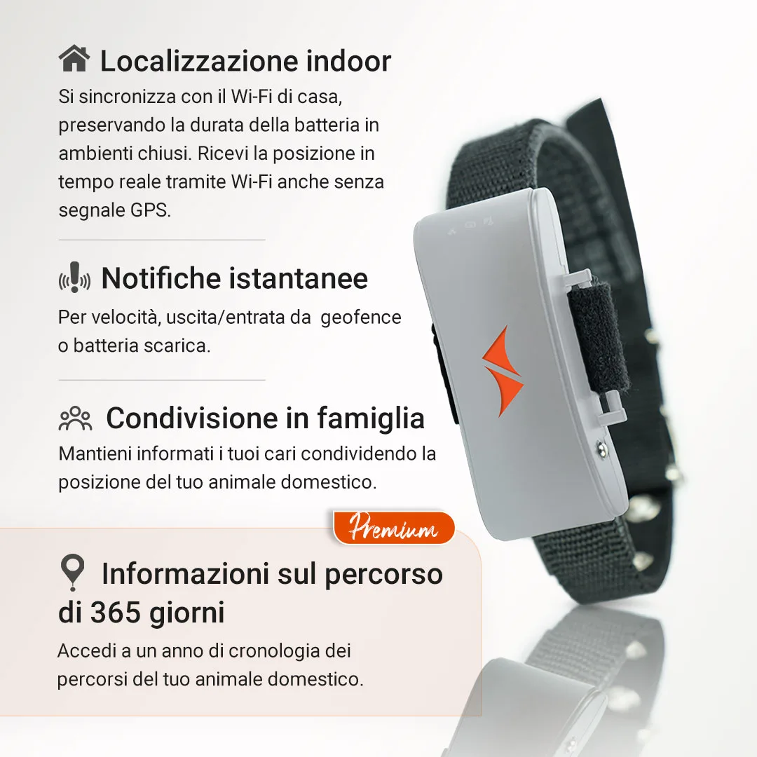 GPS PET Finder: notifiche, condivisione posizione, memoria percorsi, localizzazione indoor e outdoor