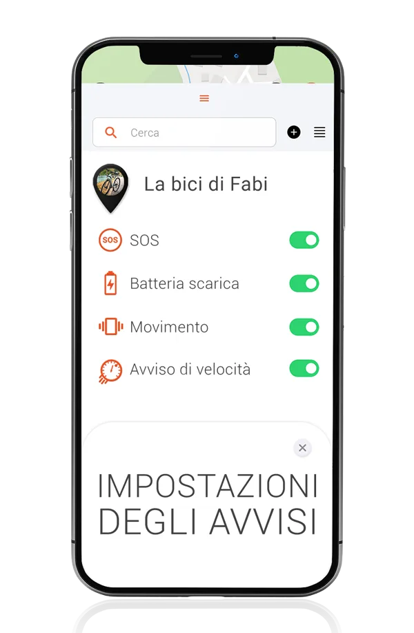 impostazione avvisi GPS bicicletta da app PAJ