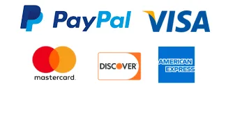 pagamento con PayPal, Visa, Mastercard, Discover, American Express