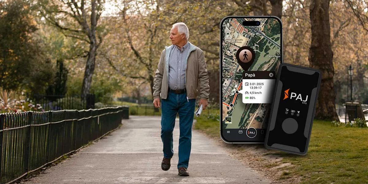 Anziano monitorato con localizzatore GPS per protezione