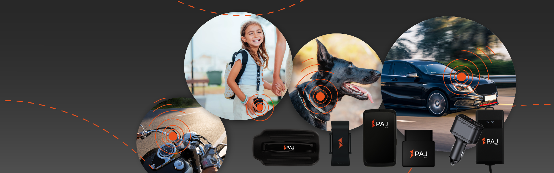 panoramica modelli GPS PAJ: per bambini, auto, cani, moto