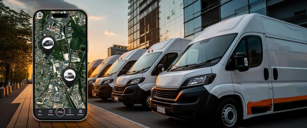 Flotta di veicoli aziendali adibiti a logistica e trasporto merci dotati di GPS professionali per geolocalizzazione