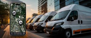 Flotta di veicoli aziendali adibiti a logistica e trasporto merci dotati di GPS professionali per geolocalizzazione