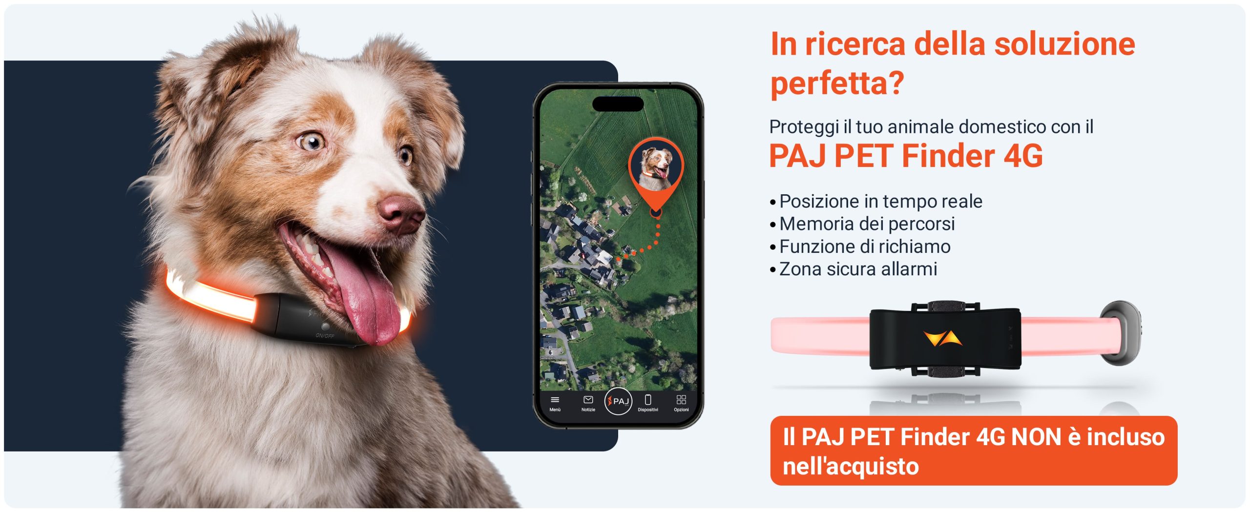 Combinazione PET Finder PAJ LIGHT nero: PAJ GPS LED collare per cani