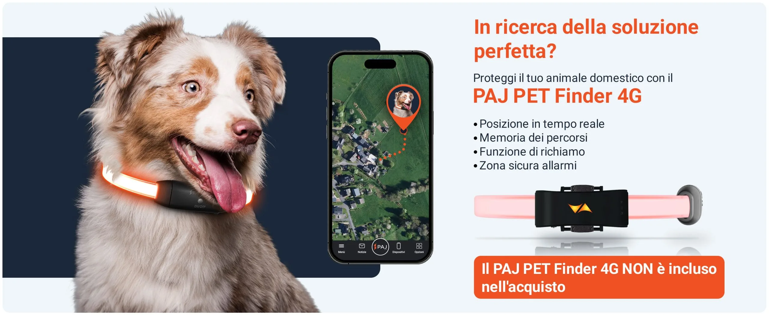 Combinazione PET Finder PAJ LIGHT nero: PAJ GPS LED collare per cani