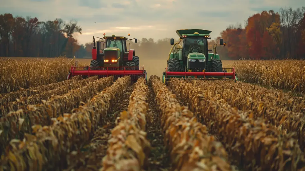 trattori agricoli su campo per raccolto