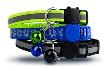 3 collari per gatti, blu, nero e giallo
